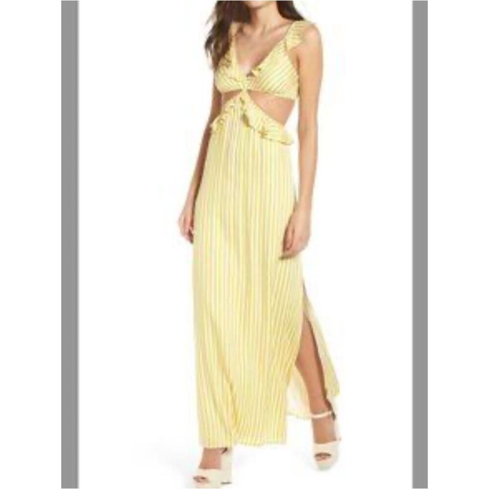 4Si3nna Yellow White Striped Cutout Maxi Dress Women’s Medium